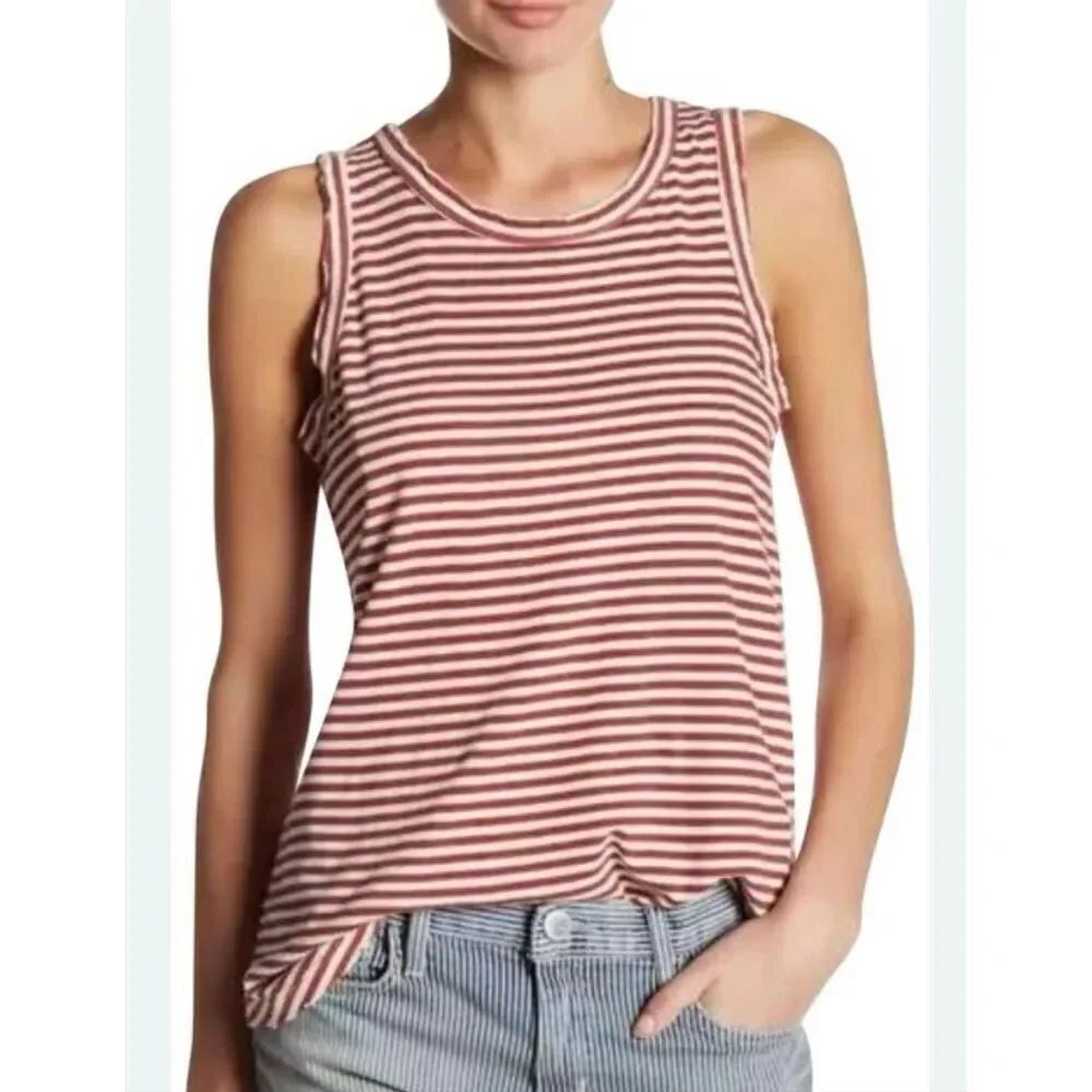 Current/Elliot Crossback Muscle Tank | Burgundy and White in 0